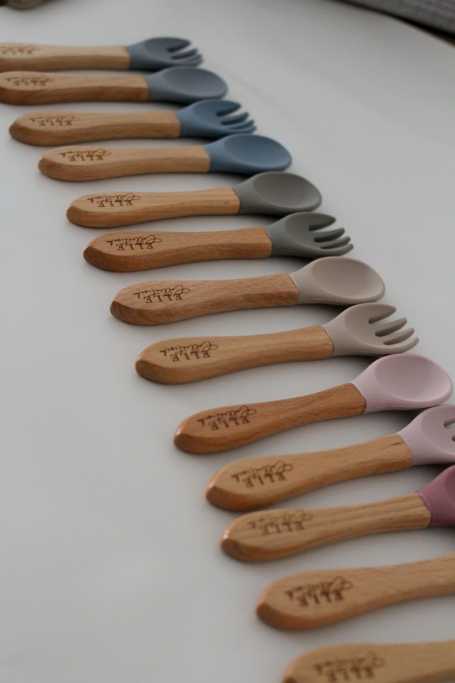 Feeding Elle Collective | Silicone With Wooden Handle Spoon & Fork Set