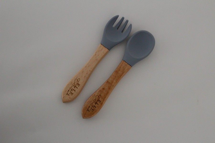 Feeding Elle Collective | Silicone With Wooden Handle Spoon & Fork Set