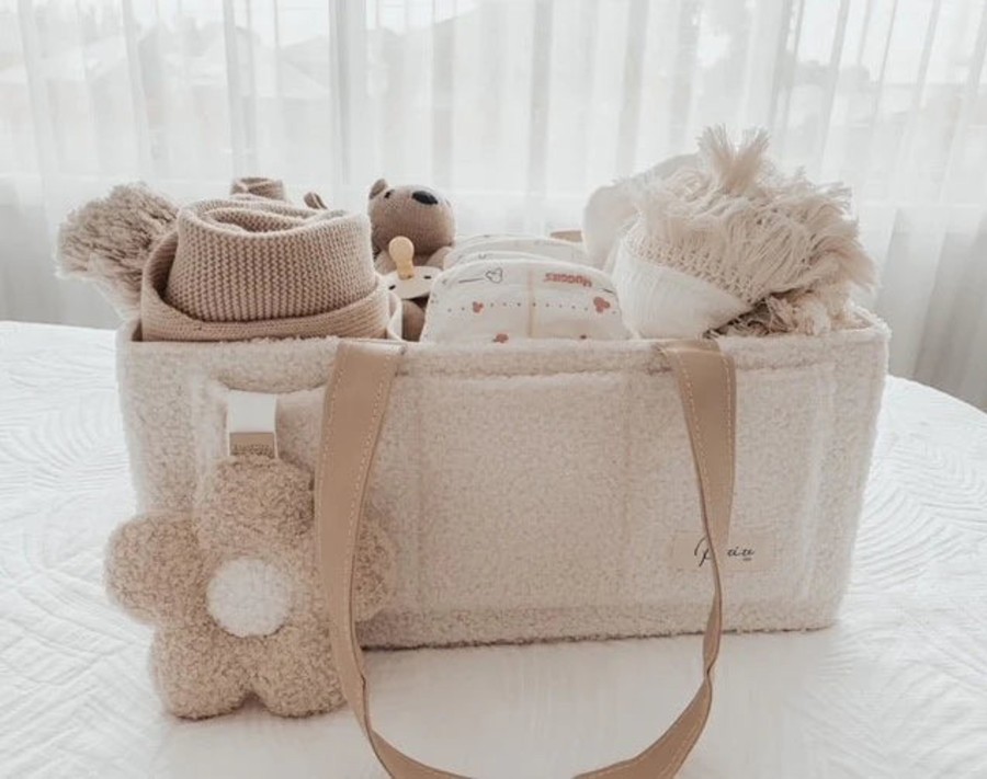 Baby Petite and Co | Nappy Caddy Organiser - Teddy | Beige Handles