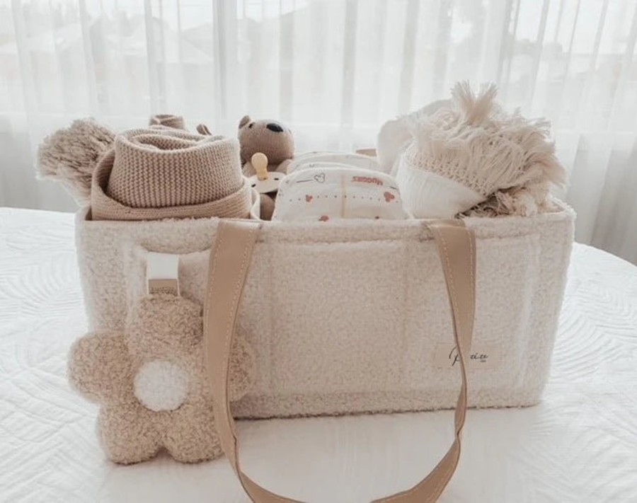 Feeding Petite and Co | Nappy Caddy Organiser - Teddy | Beige Handles